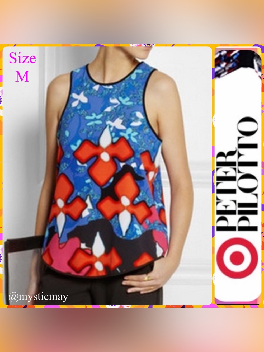 PETER PILOTTO Red Iris Print Floral Tank Top Sleeveless Blouse Size M or 10/12